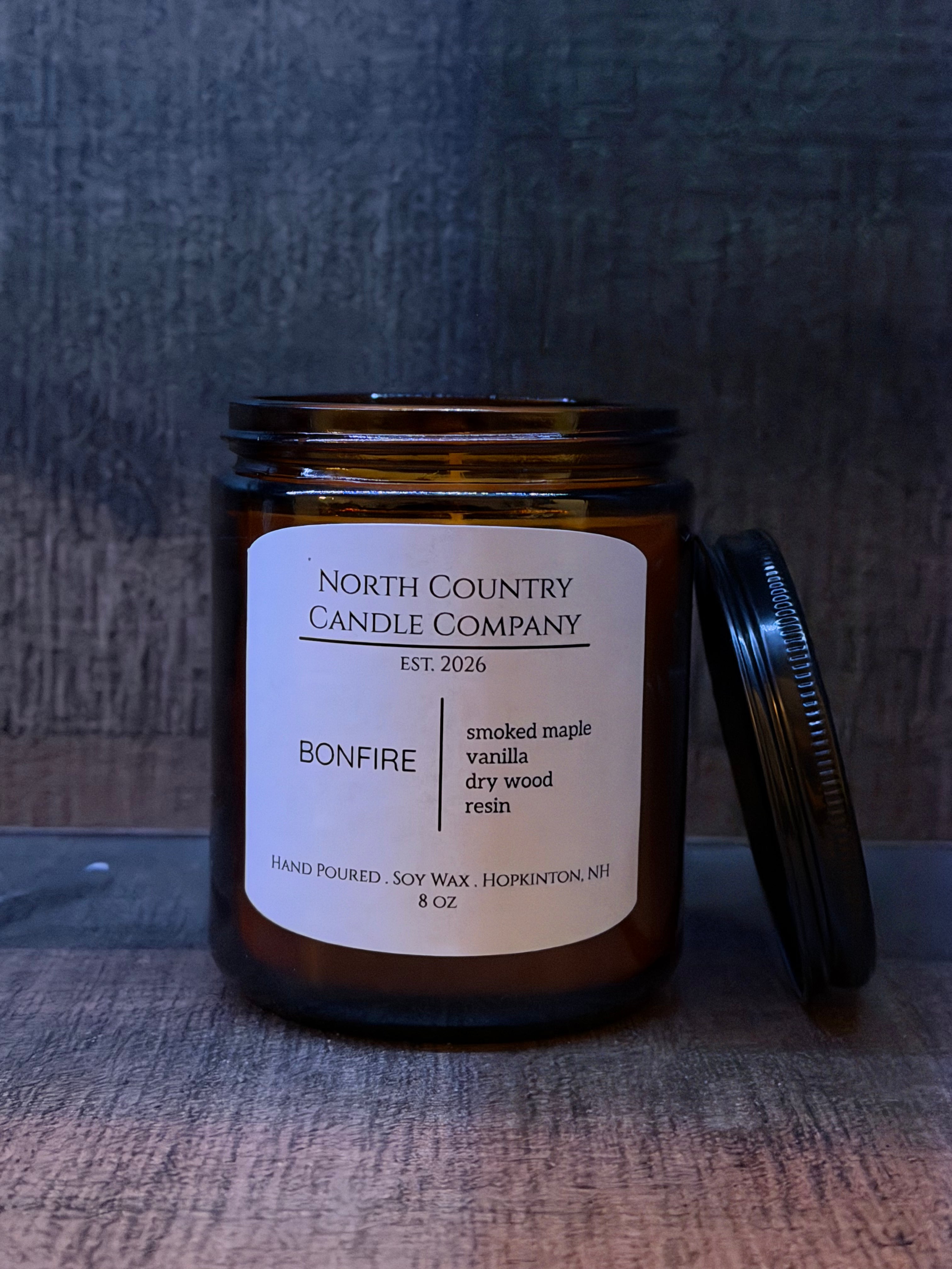 Bonfire Candle 8 oz Amber Jar