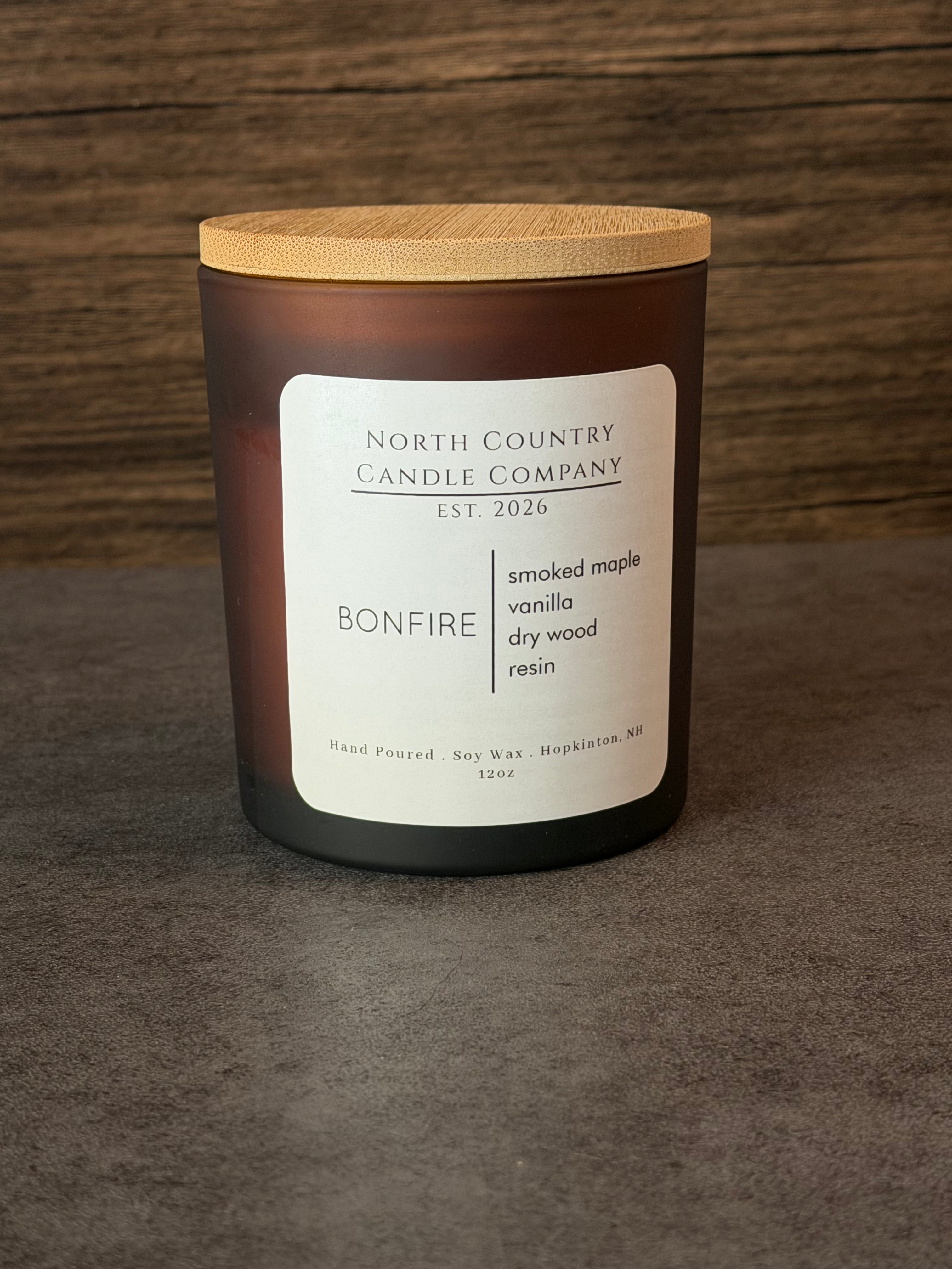 BONFIRE Candle 12 oz Amber Jar w/lid