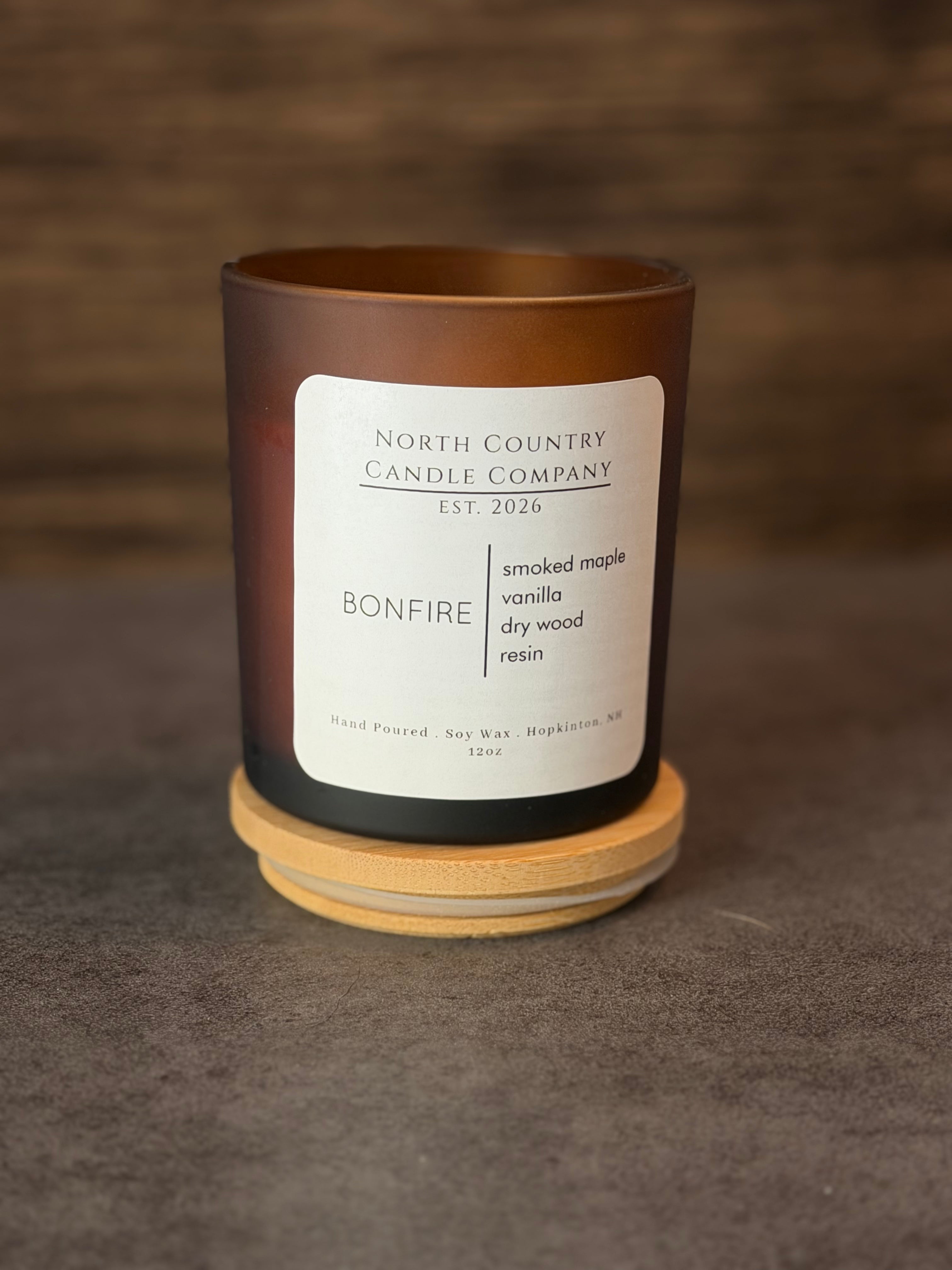 BONFIRE Candle 12 oz Amber Jar w/lid