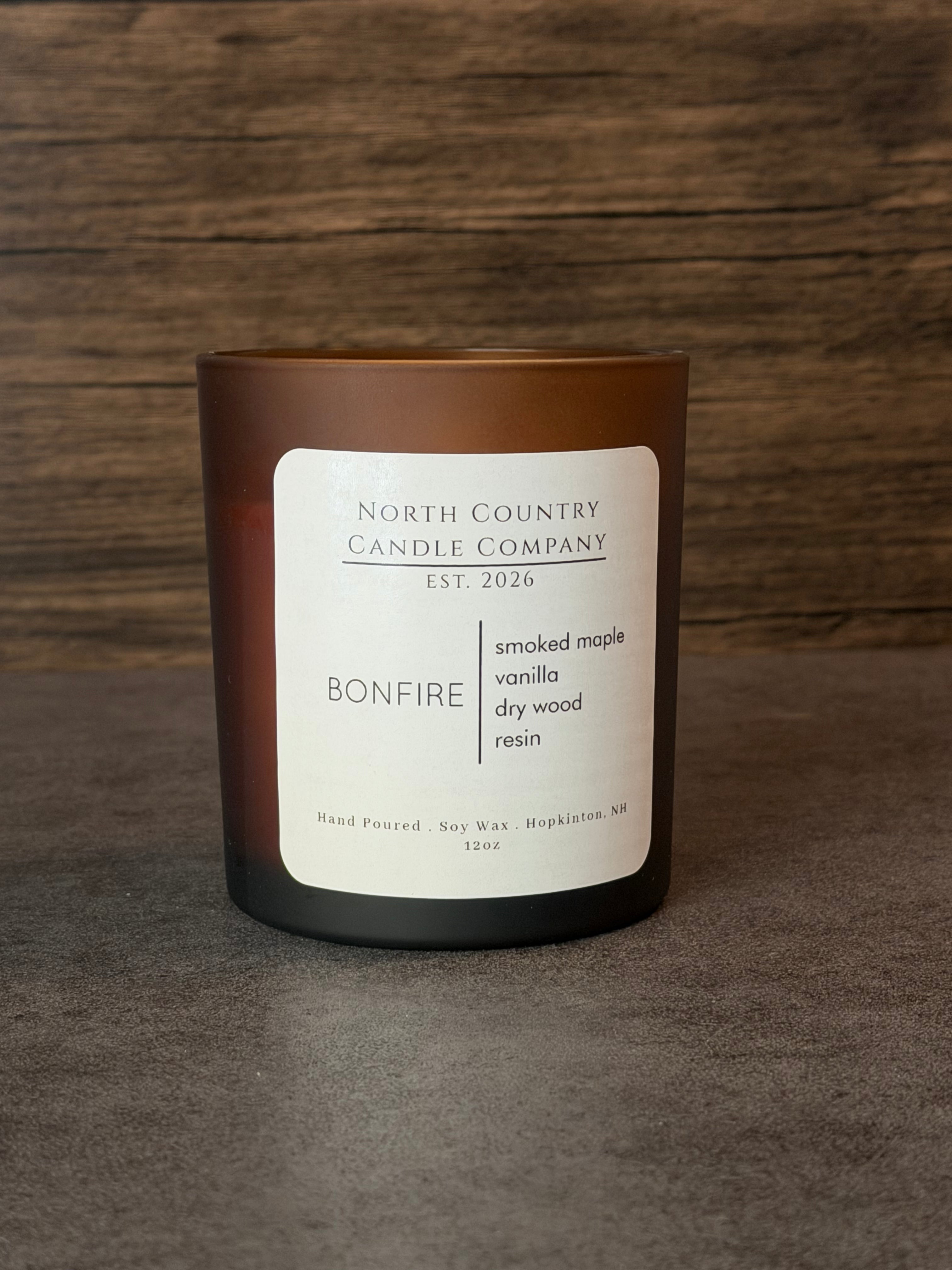 BONFIRE Candle 12 oz Amber Jar w/lid